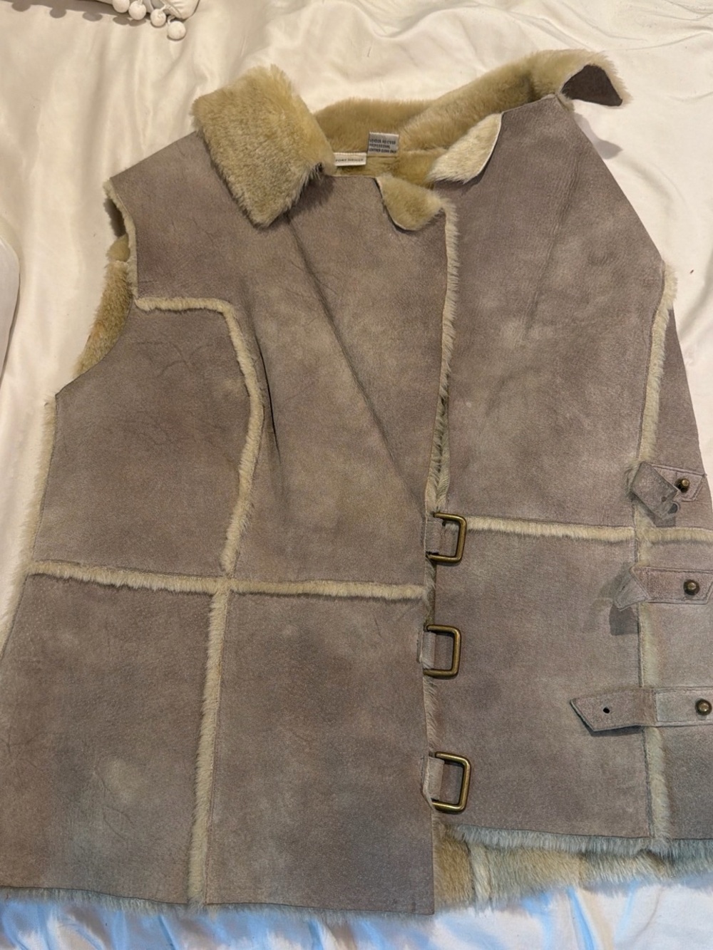 Newport News Taupe Shearling-Lined Suede Vest